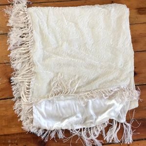 White velvet rose fringed shawl